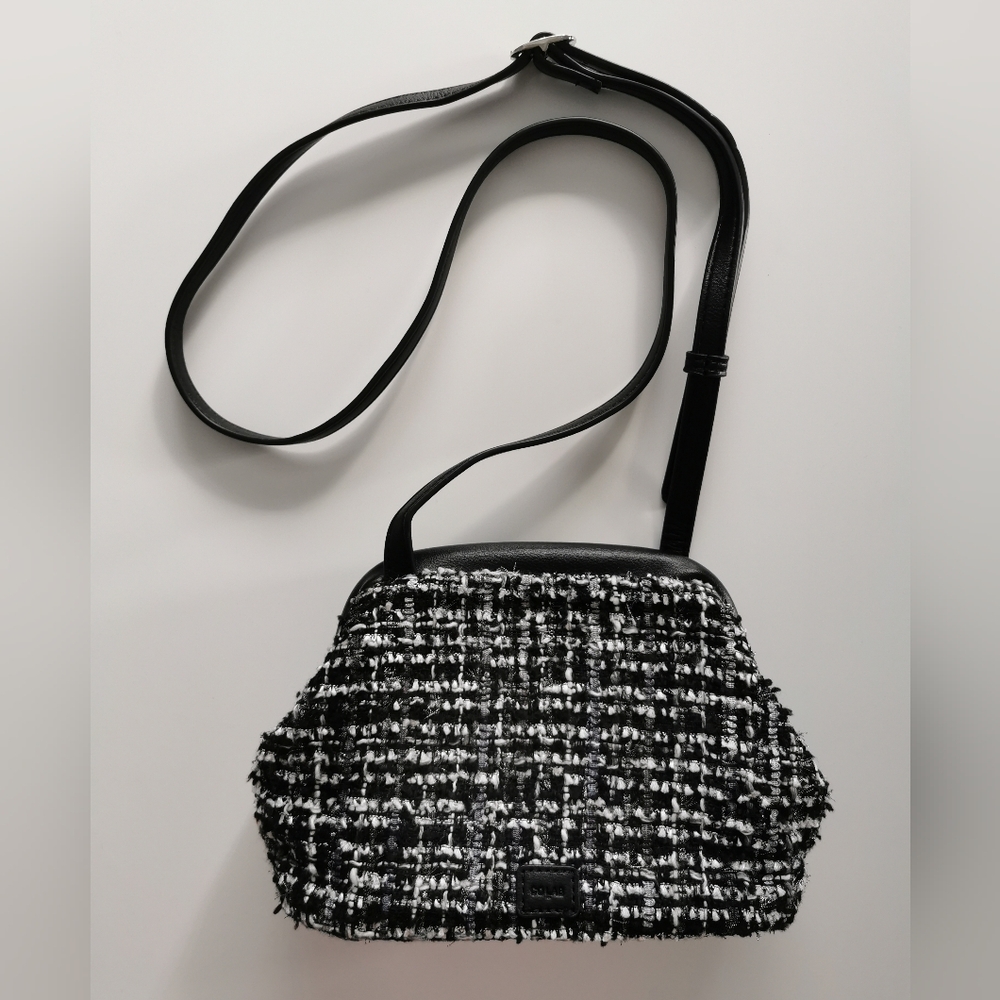 CO-LAB The Hype Black, Grey, And White Tweed Frame Closure Crossbody Bag